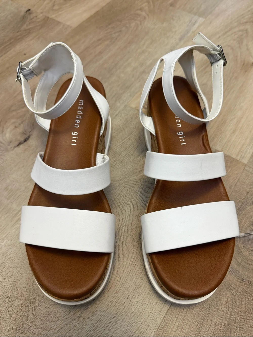 Madden Girl White Ellinore Cork Wedge Sandals